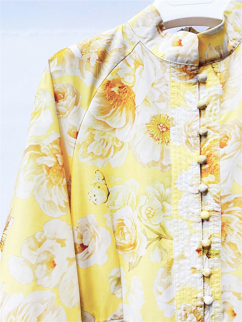 XAVIERA YELLOW FLORAL CHIFFON MAXI DRESS