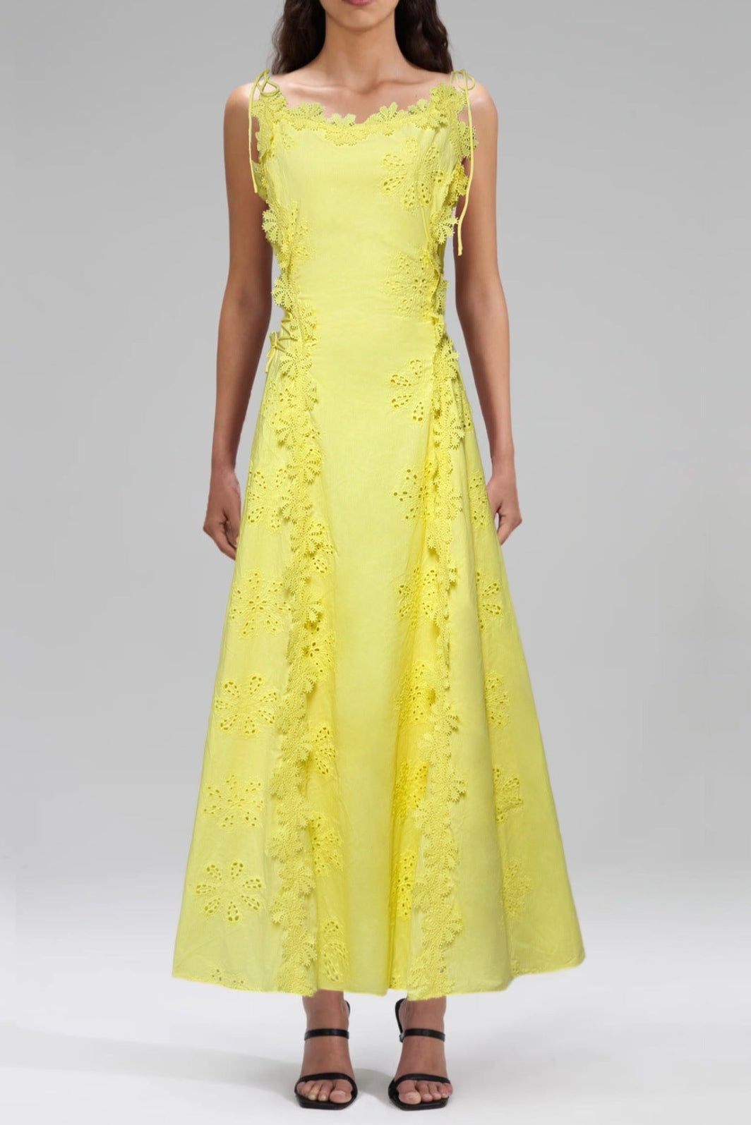 LACE MIDI DRESS: EMBROIDERED HOLLOW WHITE WEDDING