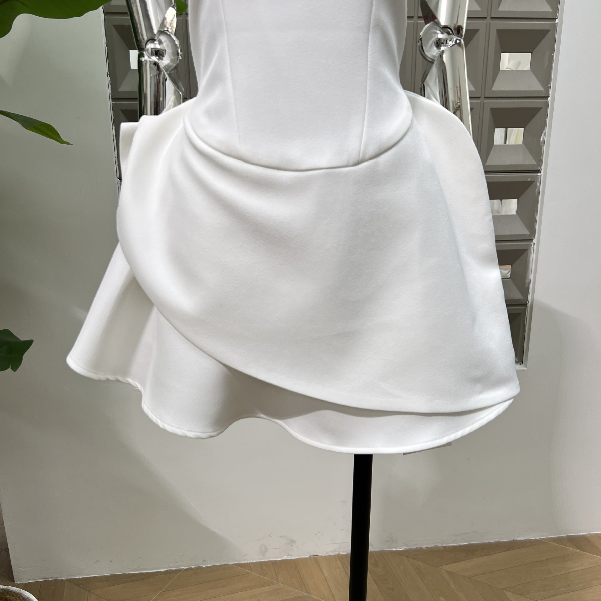 WHITE JEAN MINI DRESS DIAMOND SLEEVELESS COCKTAIL
