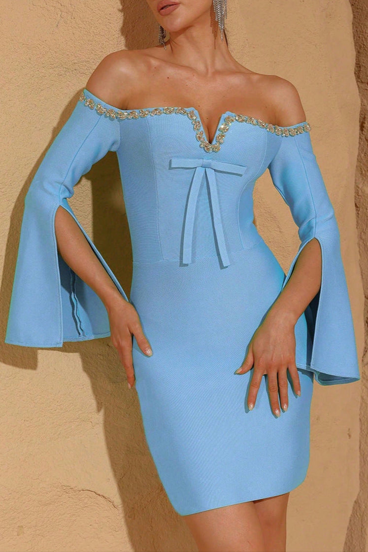 O1CN01mb0OLD24O627WWYw0__2212447807380-0-cib DIAMOND BODYCON MINI DRESS, OFF-SHOULDER LONG SLEEVE BLUE
