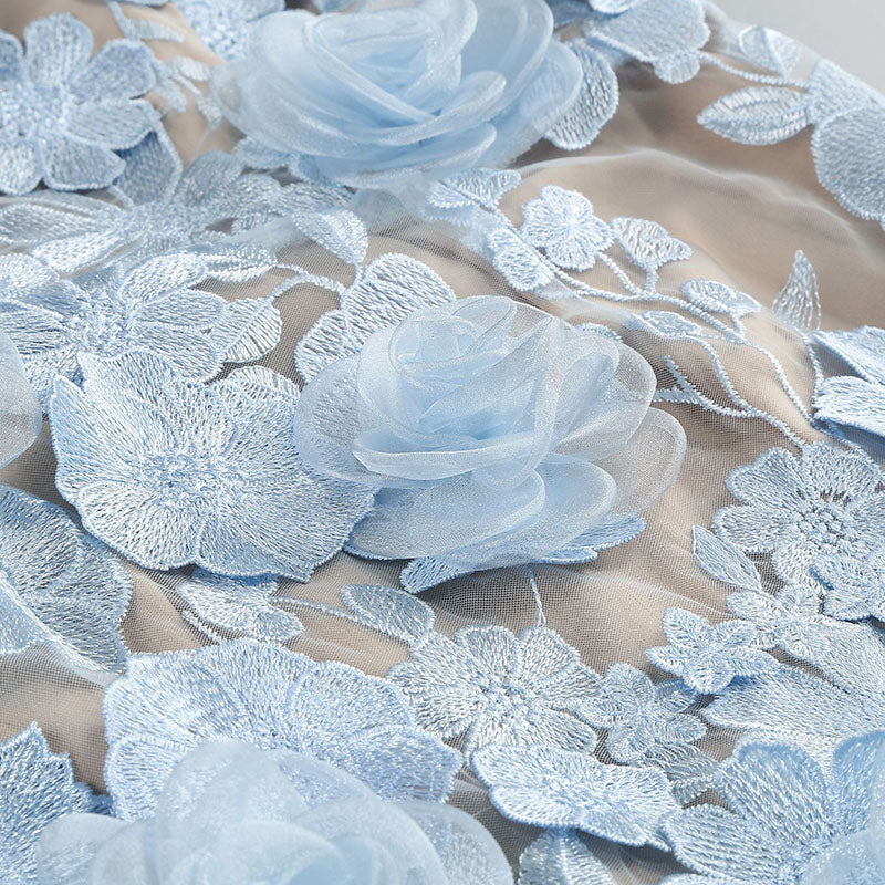 JESSICA BLUE FLORAL EMBROIDERY MINI DRESS