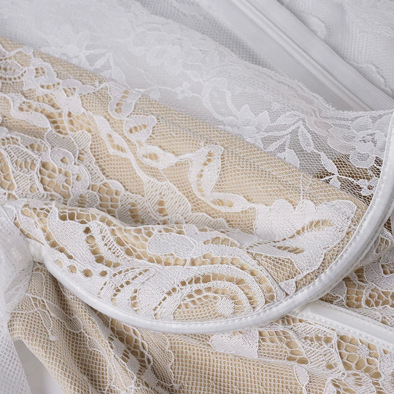 WHITE LACE CORSET MINI DRESS LONG FLARE SLEEVES