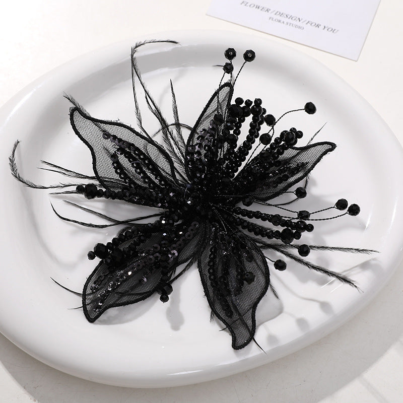 WHITE LACE PEARL CRYSTAL FLOWER HEADWEAR WEDDING CLAW CLIP