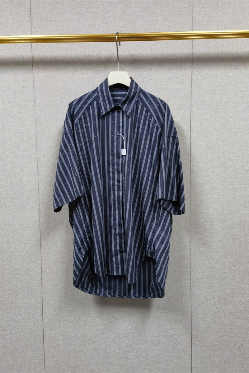 OVERSIZED STRIPED RHINESTONE PARTY SHIRT GREY