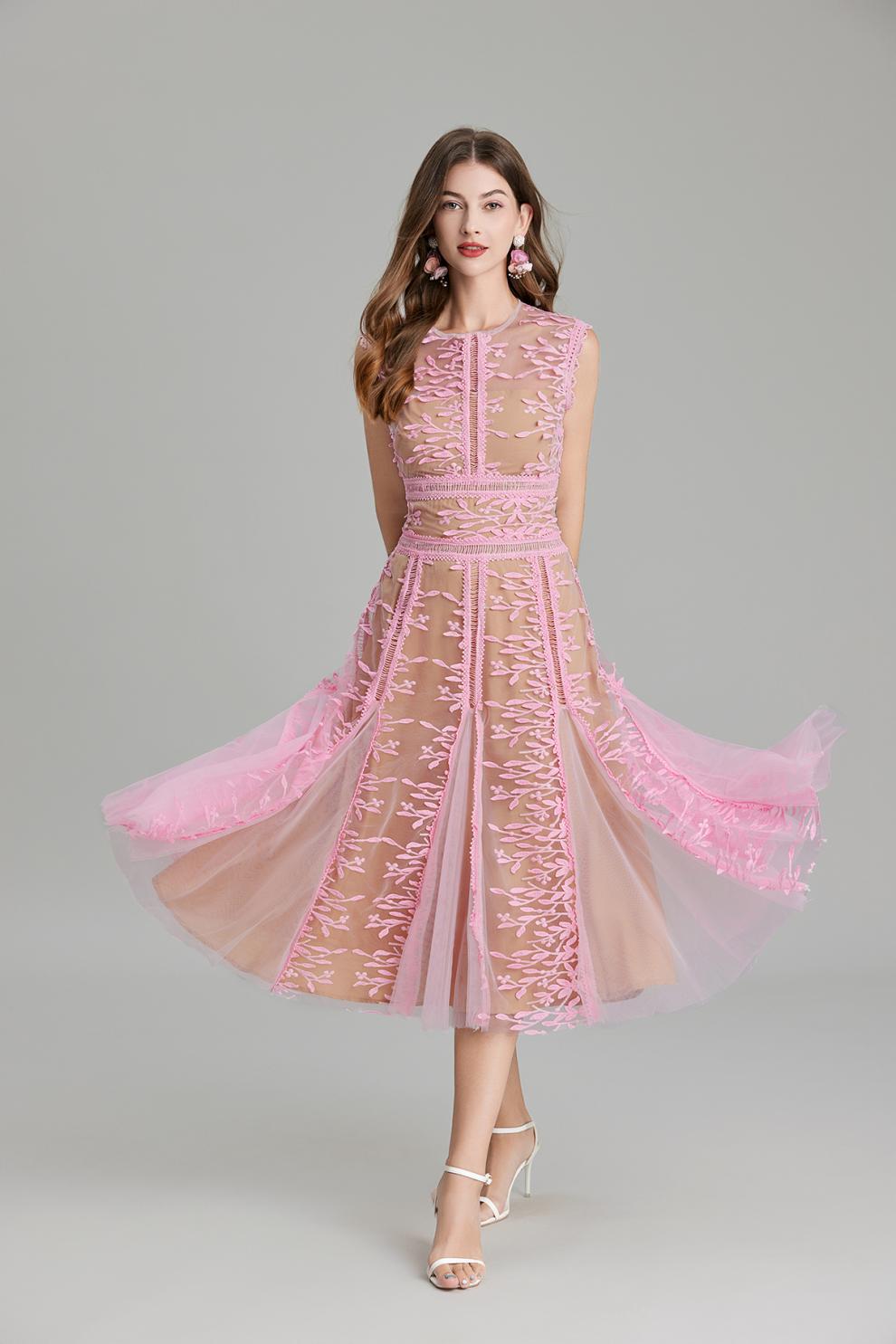 PHOENIX 3D LACE MIDI DRESS IN PINK
