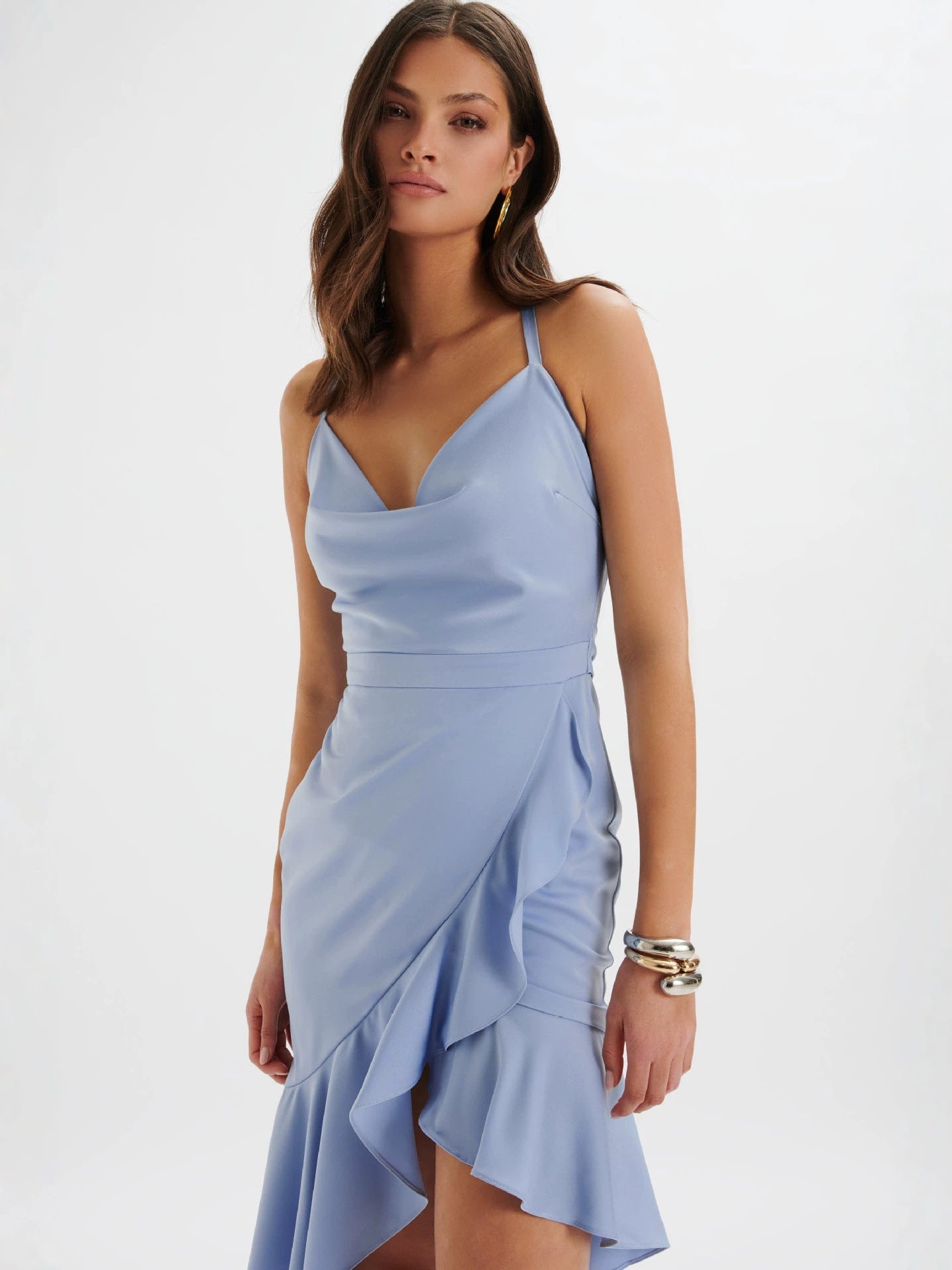 SHEILA ASYMMETRICAL RUFFLE MINI DRESS BLUE