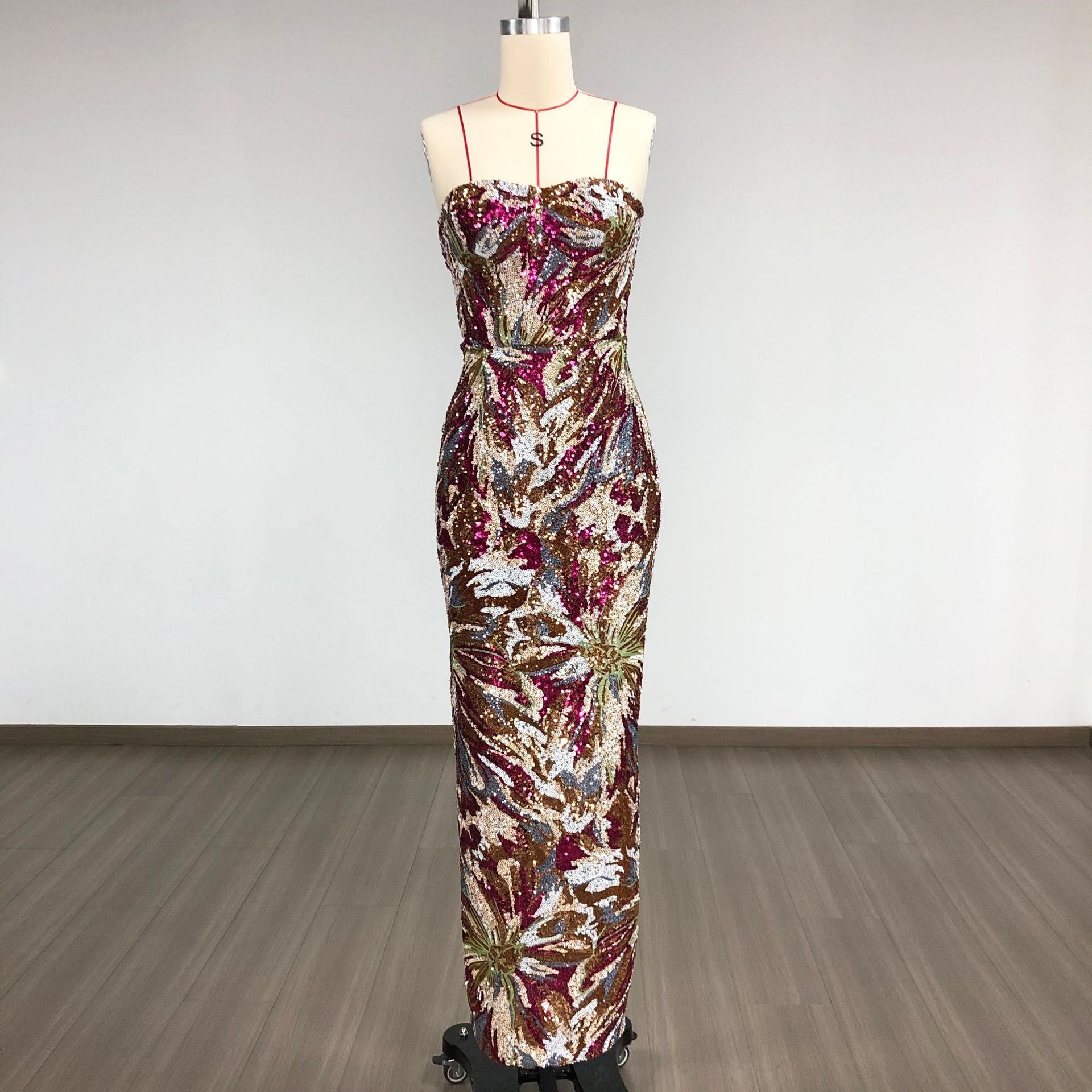 VIVIEN SEQUIN STRAPLESS MAXI DRESS FIREWORKS PATTERN