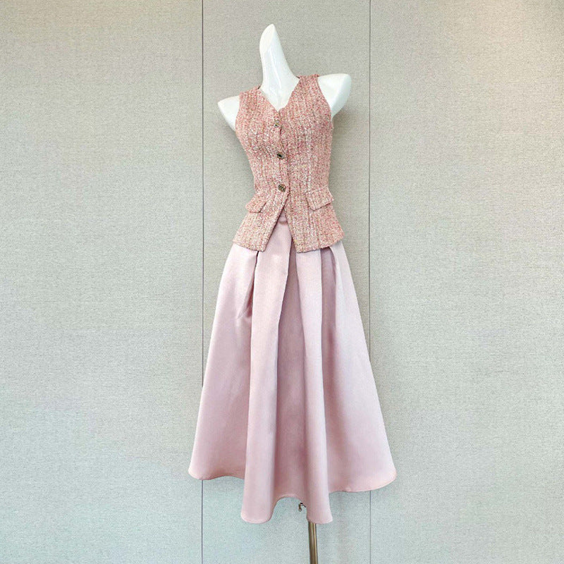 ELLA PINK V-NECK SLEEVELESS TWO-PIECE SET