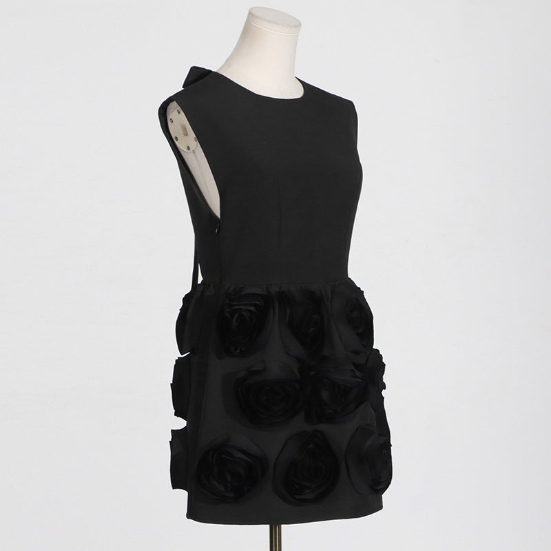 XAVIERA ROSE APPLIQUE MINI DRESS BLACK