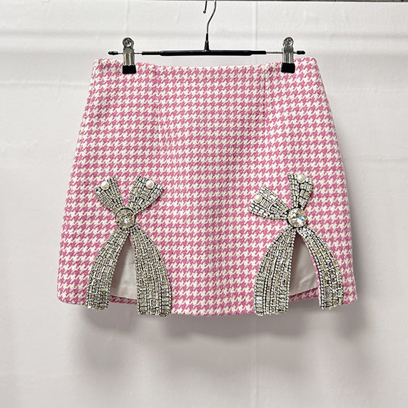 HELEN PINK CHECKED WOOL BLAZER SET