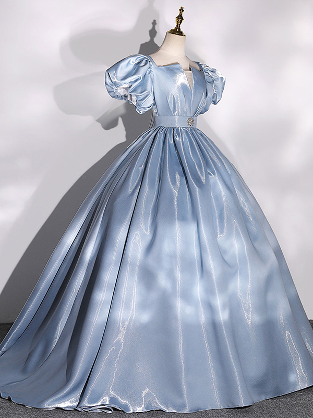 BALL GOWN PUFF SLEEVES BLUE SWEETHEART DRESS