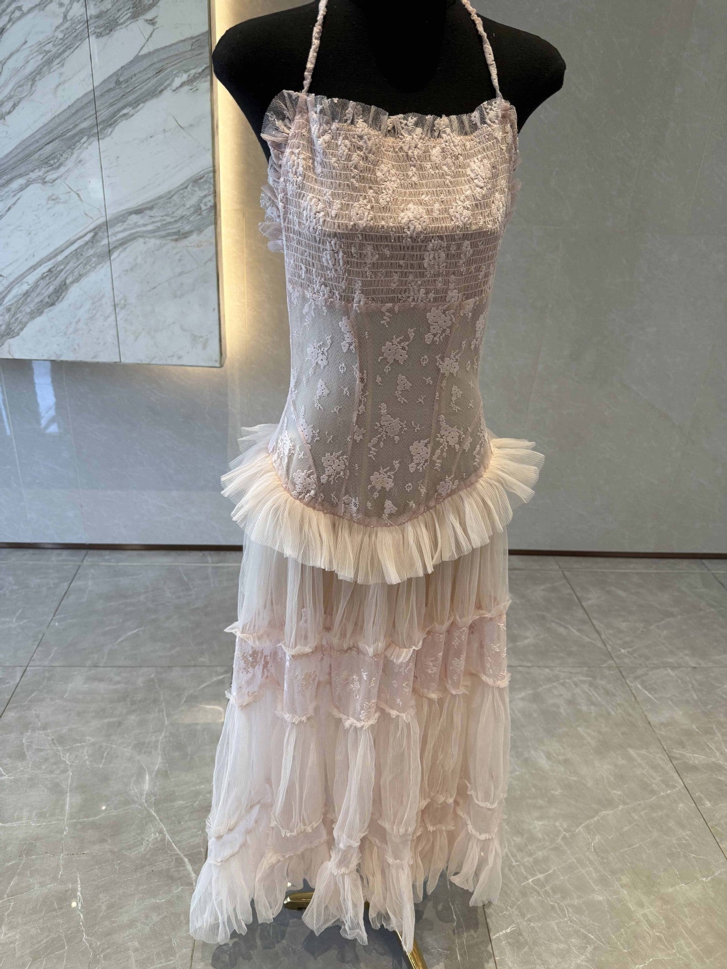 PINK LACE SPLICE MAXI DRESS FOR WEDDING GUEST