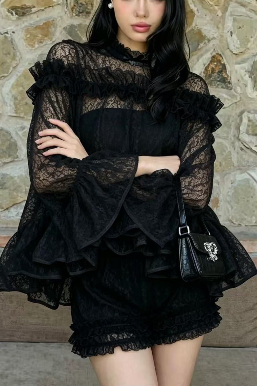 O1CN01neXbwG1x1vcIPASJa__2215741276384-0-cib VANESSA BLACK LACE RUFFLED TOP & SHORTS SET