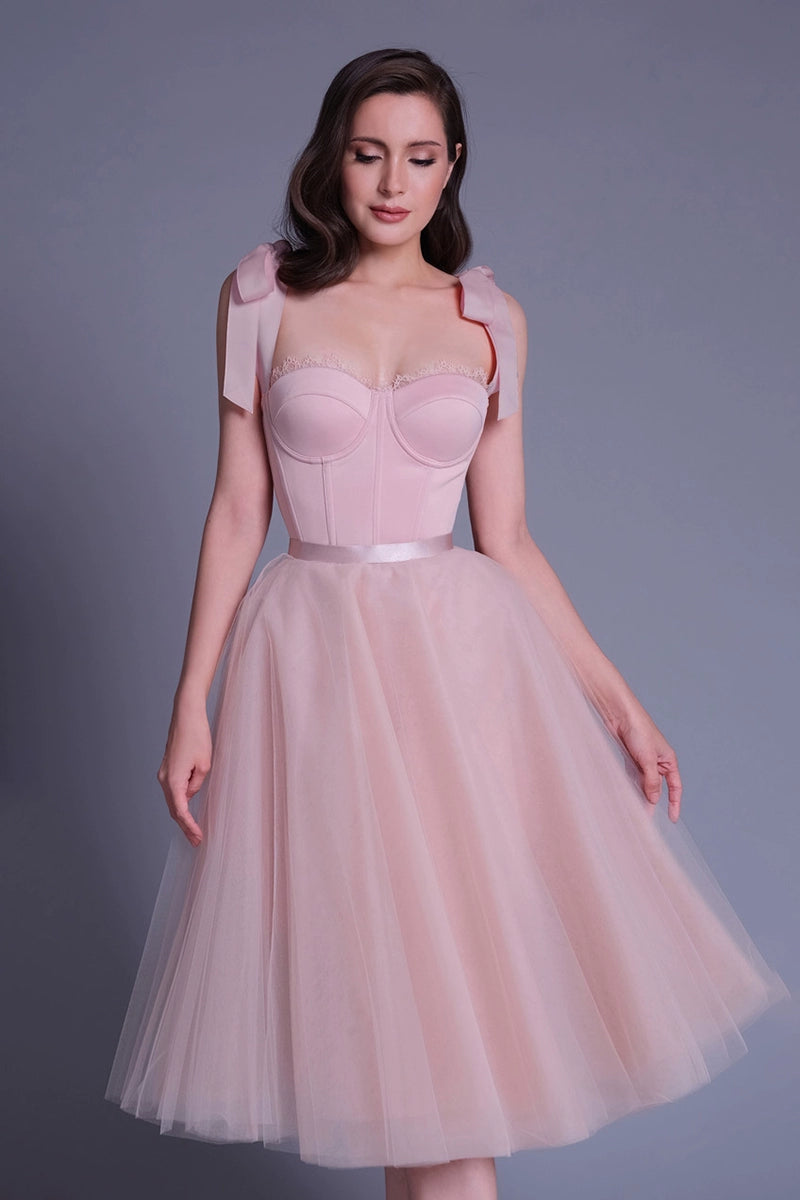 PINK UMBRELLA MIDI DRESS FOR WEDDING GUEST