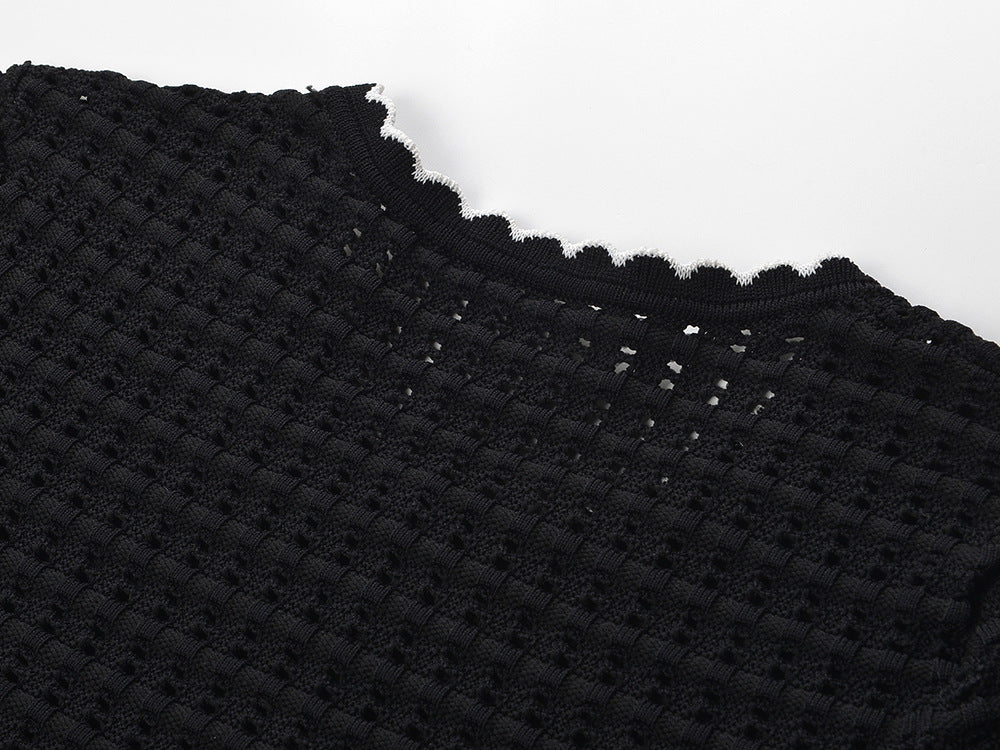 SIMONA HOLLOW KNIT MINI DRESS BLACK