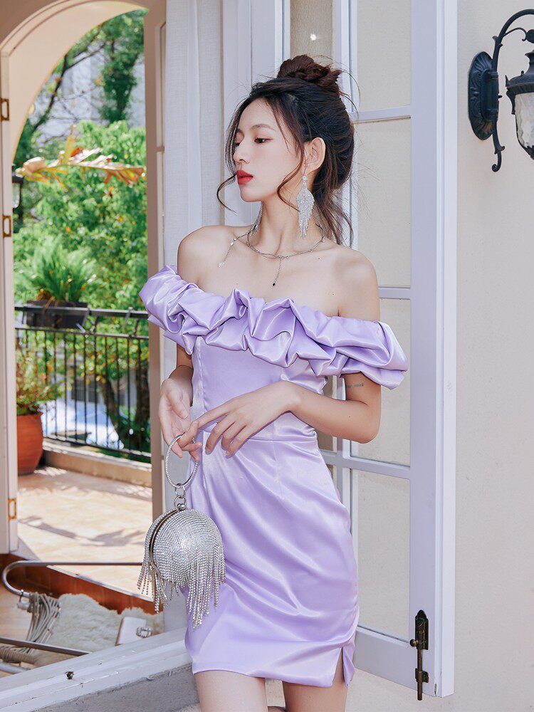 DOLORES RUFFLE STRAPLESS MINI DRESS PURPLE PARTY