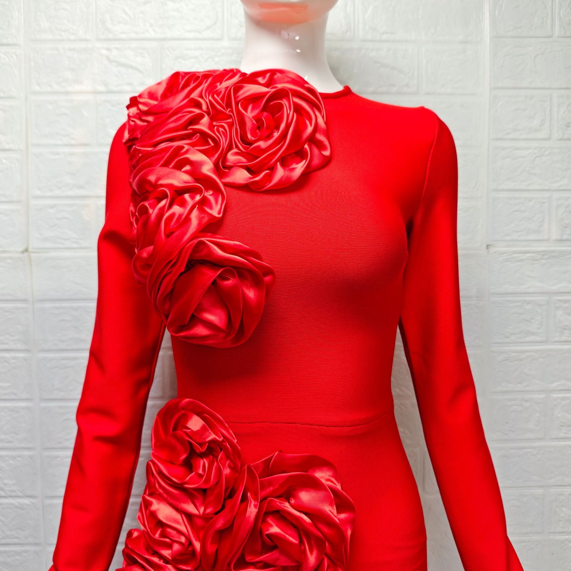 SALLY 3D FLOWER BANDAGE MAXI DRESS RED