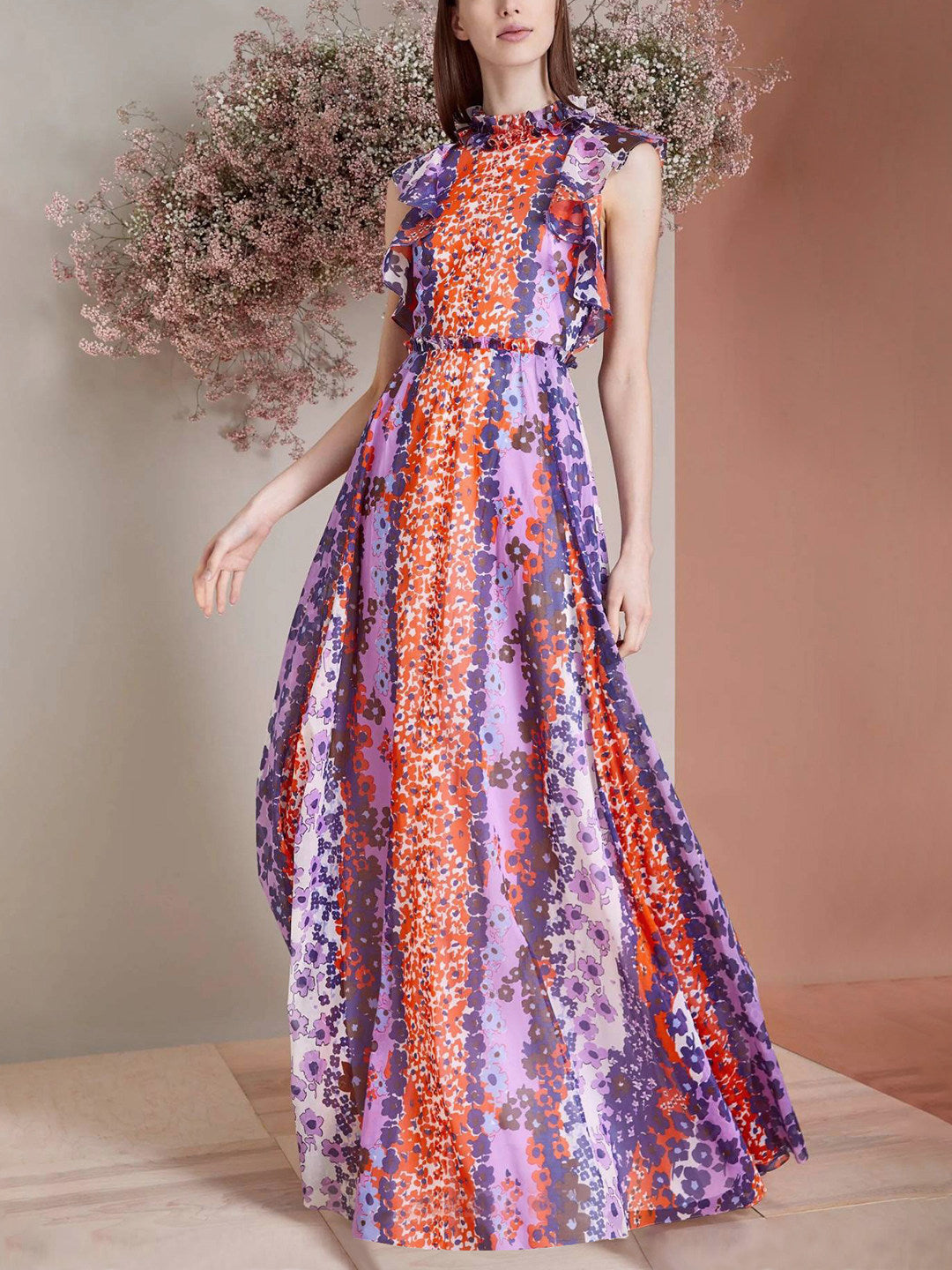 FLORAL MAXI DRESS WITH SCALLOPED COLLAR