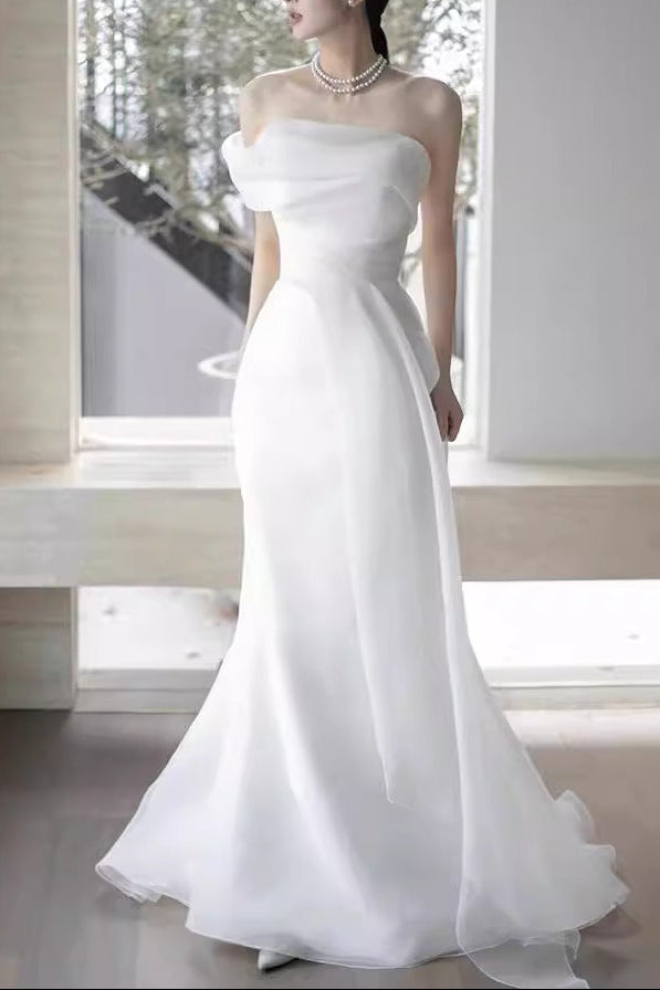ELEGANT WHITE FRENCH ONE-SHOULDER MERMAID MAXI DRESS