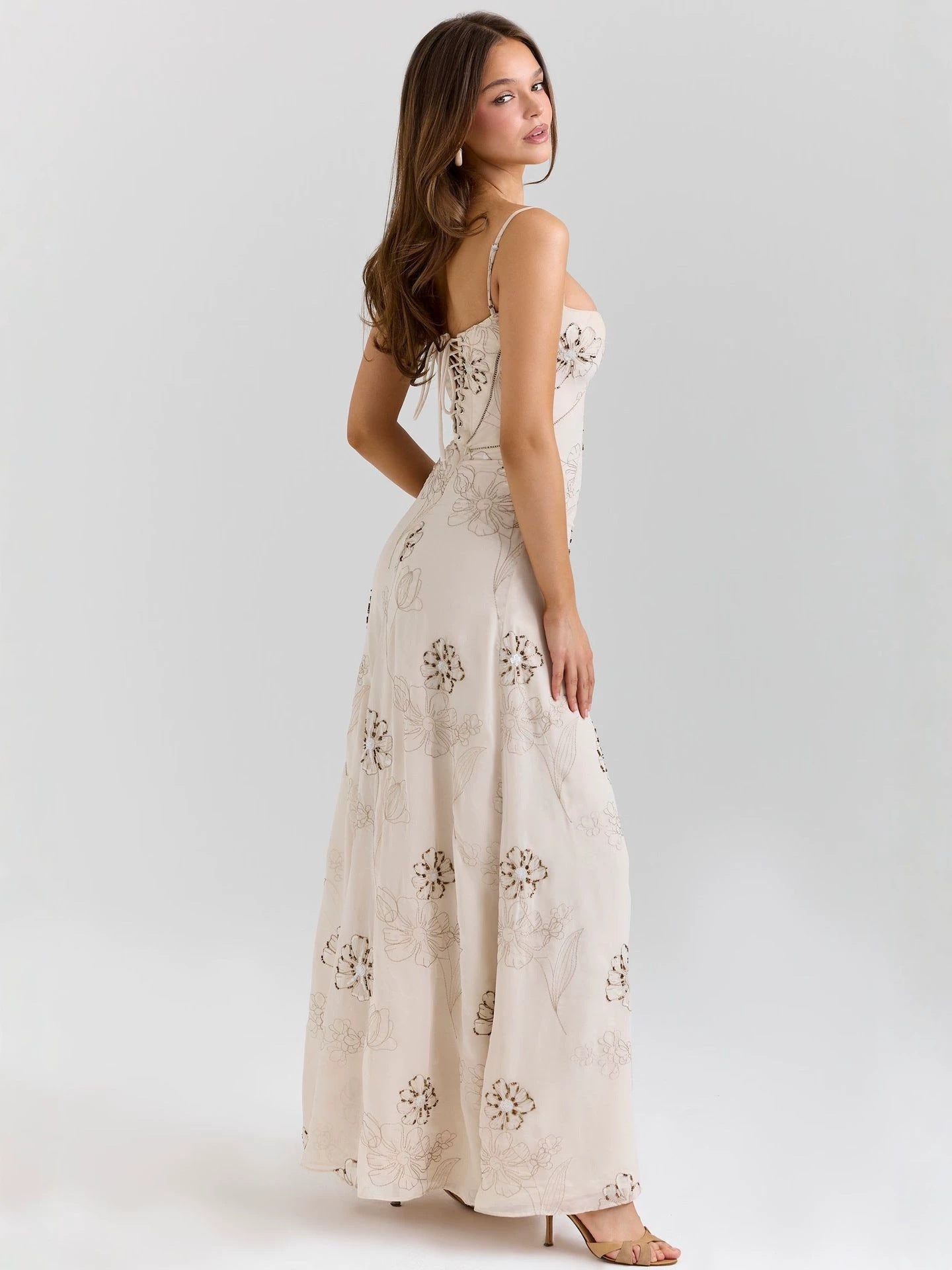 VINTAGE EMBROIDERED SLIP MAXI DRESS - WHITE