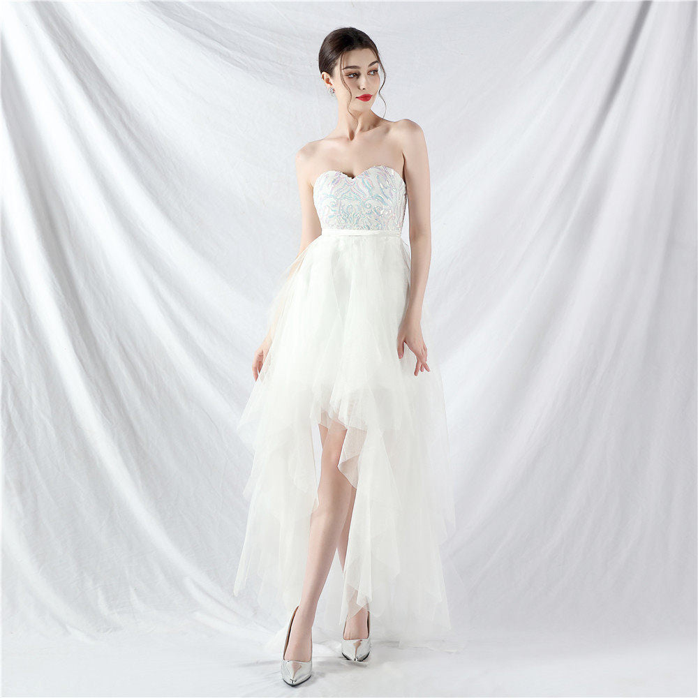 STRAPLESS SEQUIN TULLE MIDI DRESS FOR PARTY