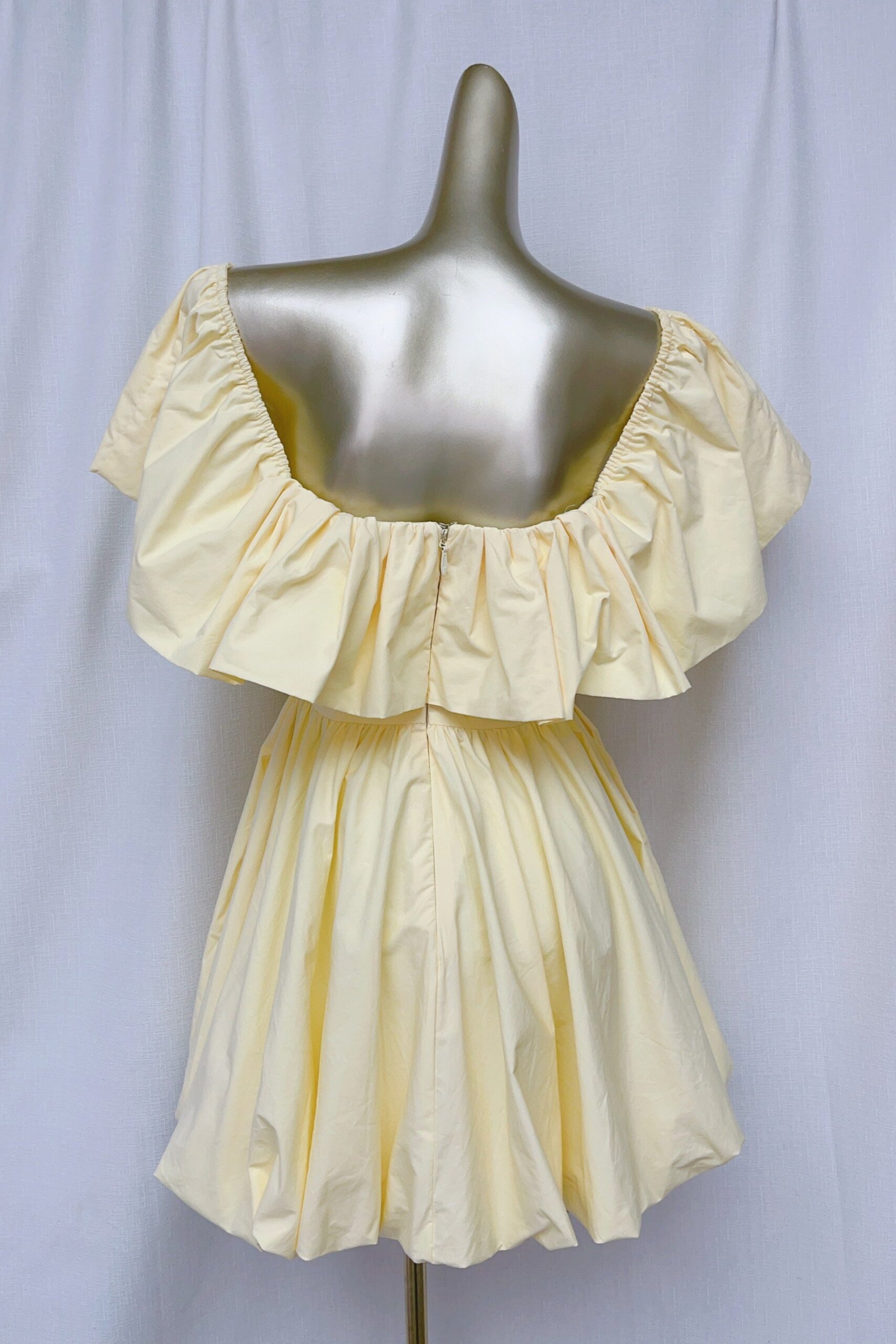 RUFFLE OFF-SHOULDER PUFFY MINI YELLOW DRESS