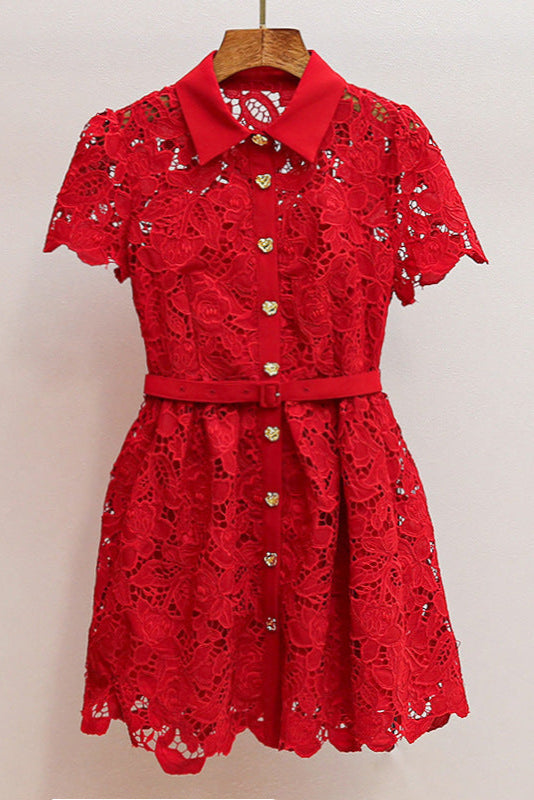 BURGUNDY LACE COLLAR MINI DRESS FOR PARTY