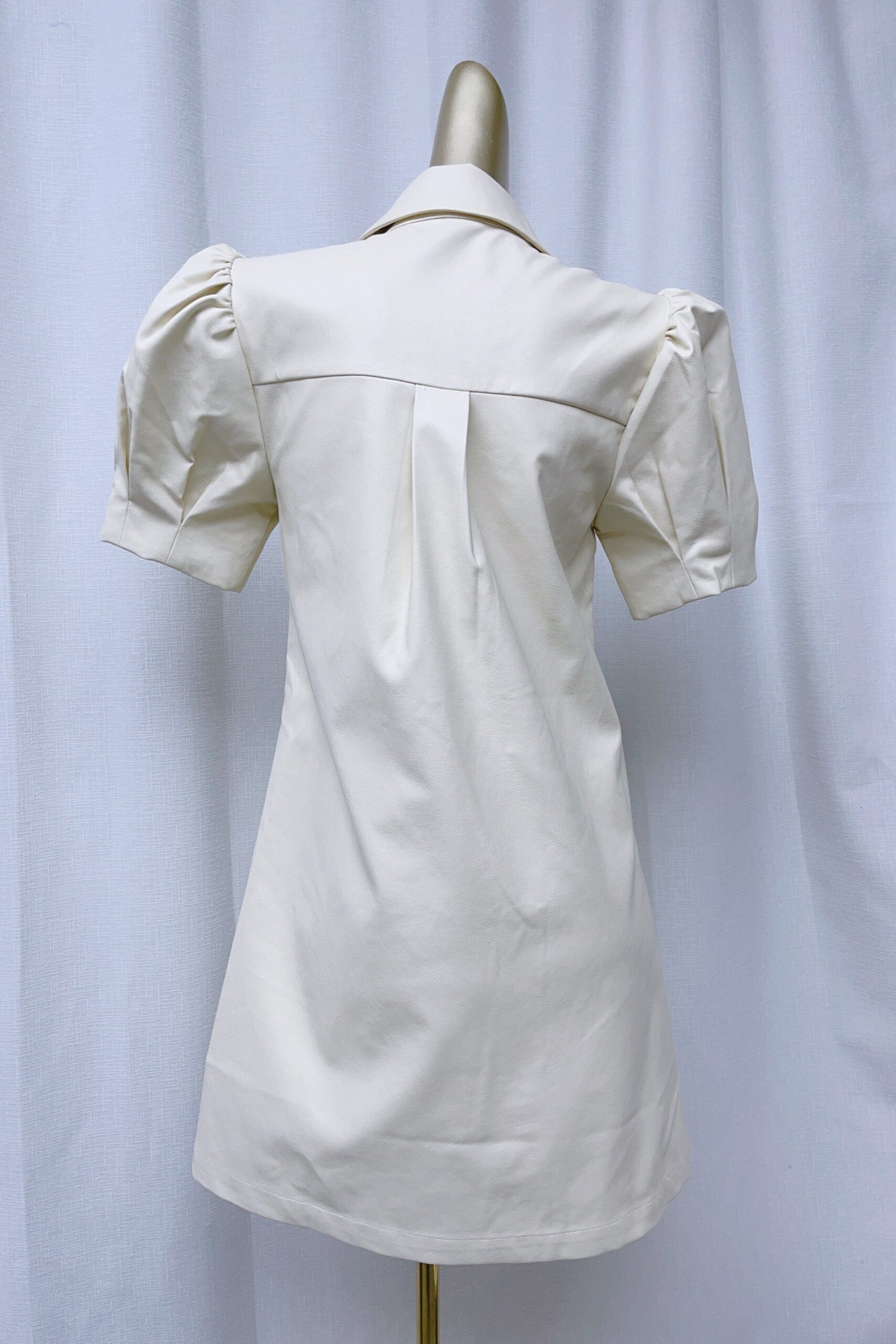 WHITE PUFF SLEEVE LAPEL LEATHER MINI DRESS