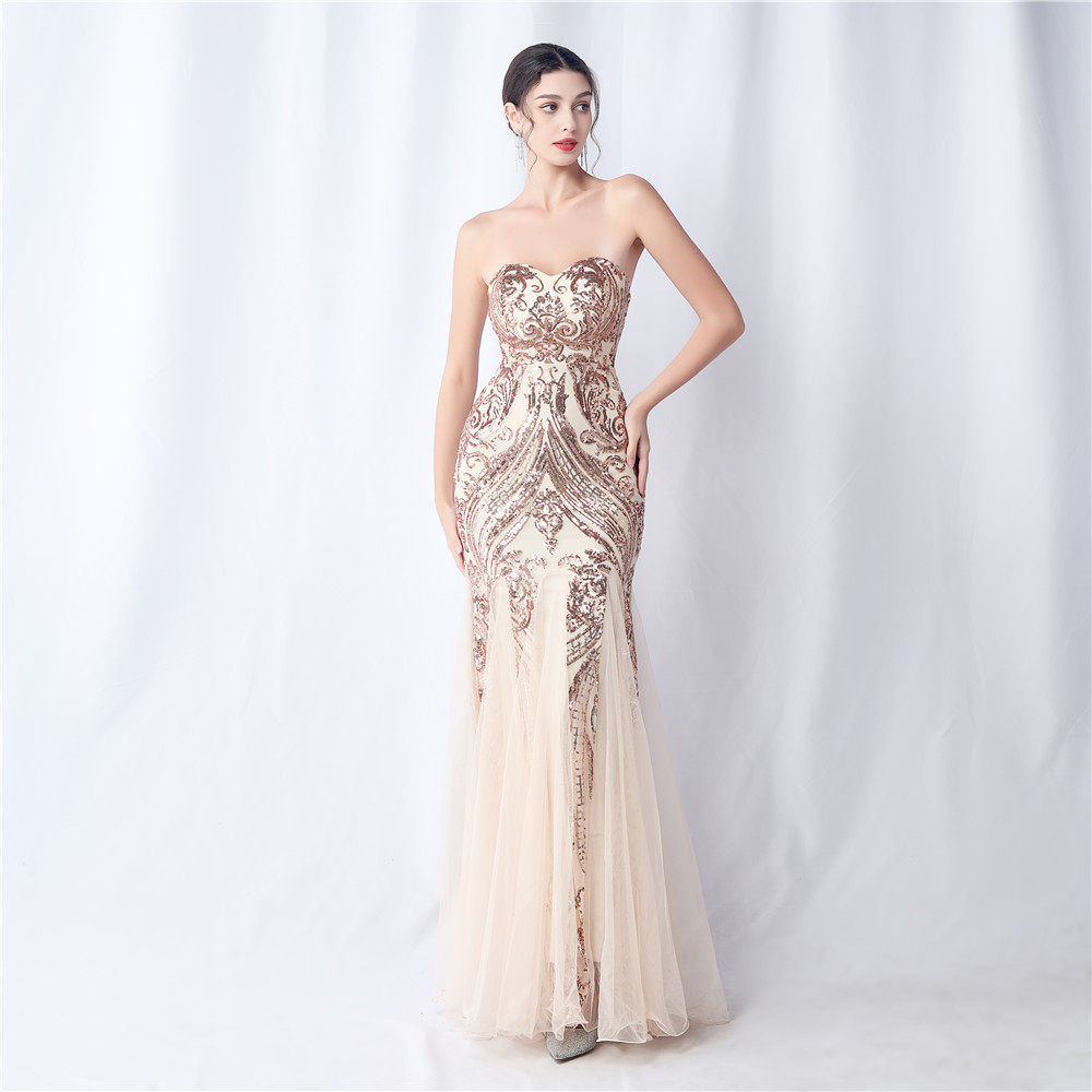SPARKLE STRAPLESS TULLE MAXI DRESS FOR FORMAL EVENTS