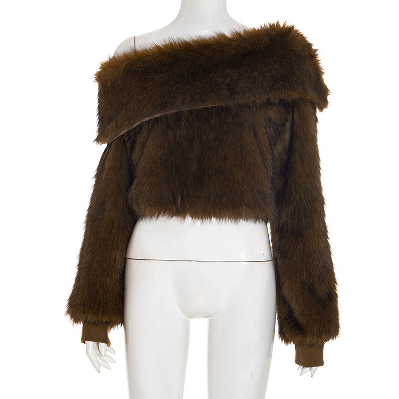 STACEY ONE-SHOULDER FUR TOP FOR PARTY