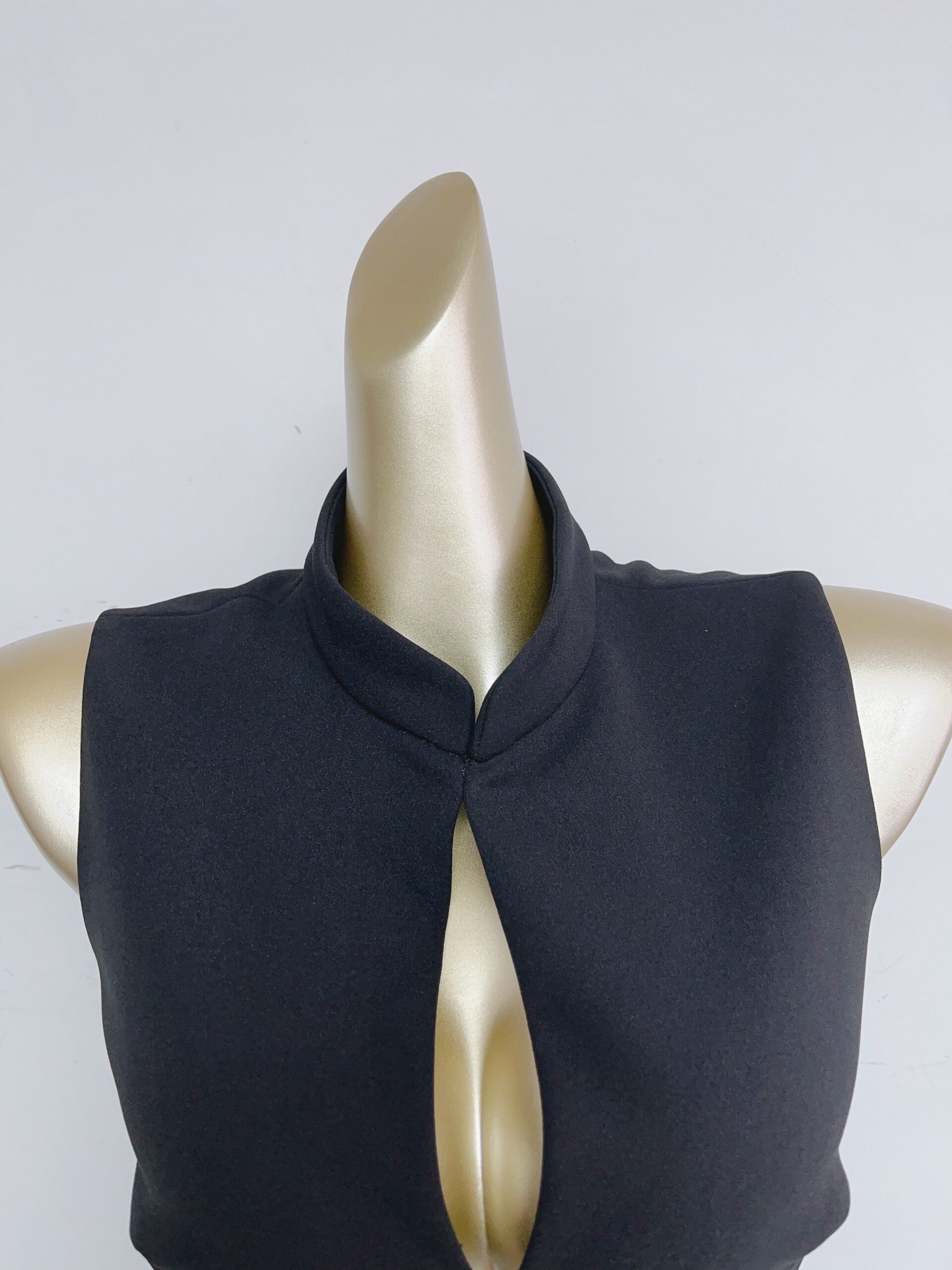 STAND COLLAR CUTOUT BLACK MINI DRESS