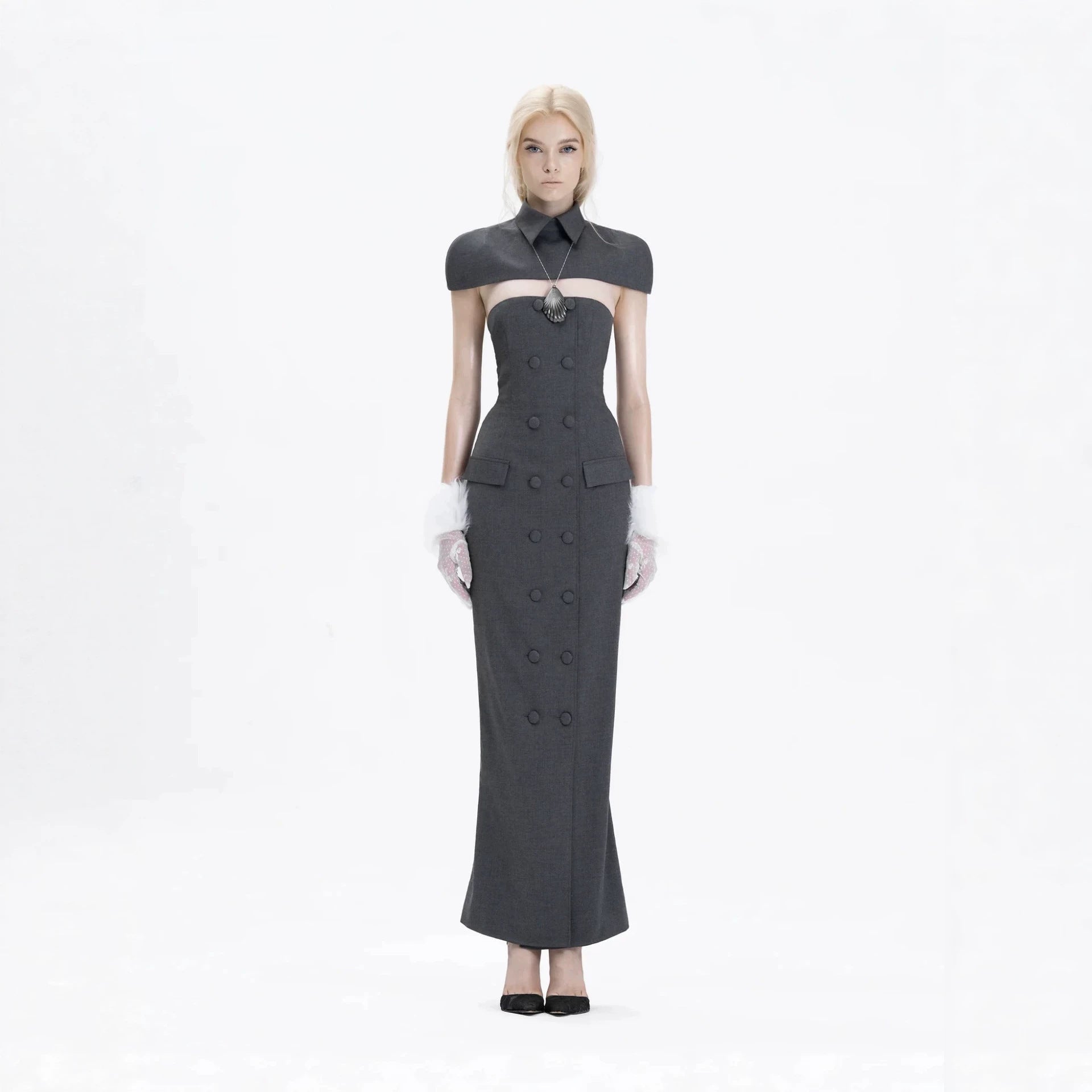 DOUBLE-BREASTED STRAPLESS SUIT, GREY, WEDDING