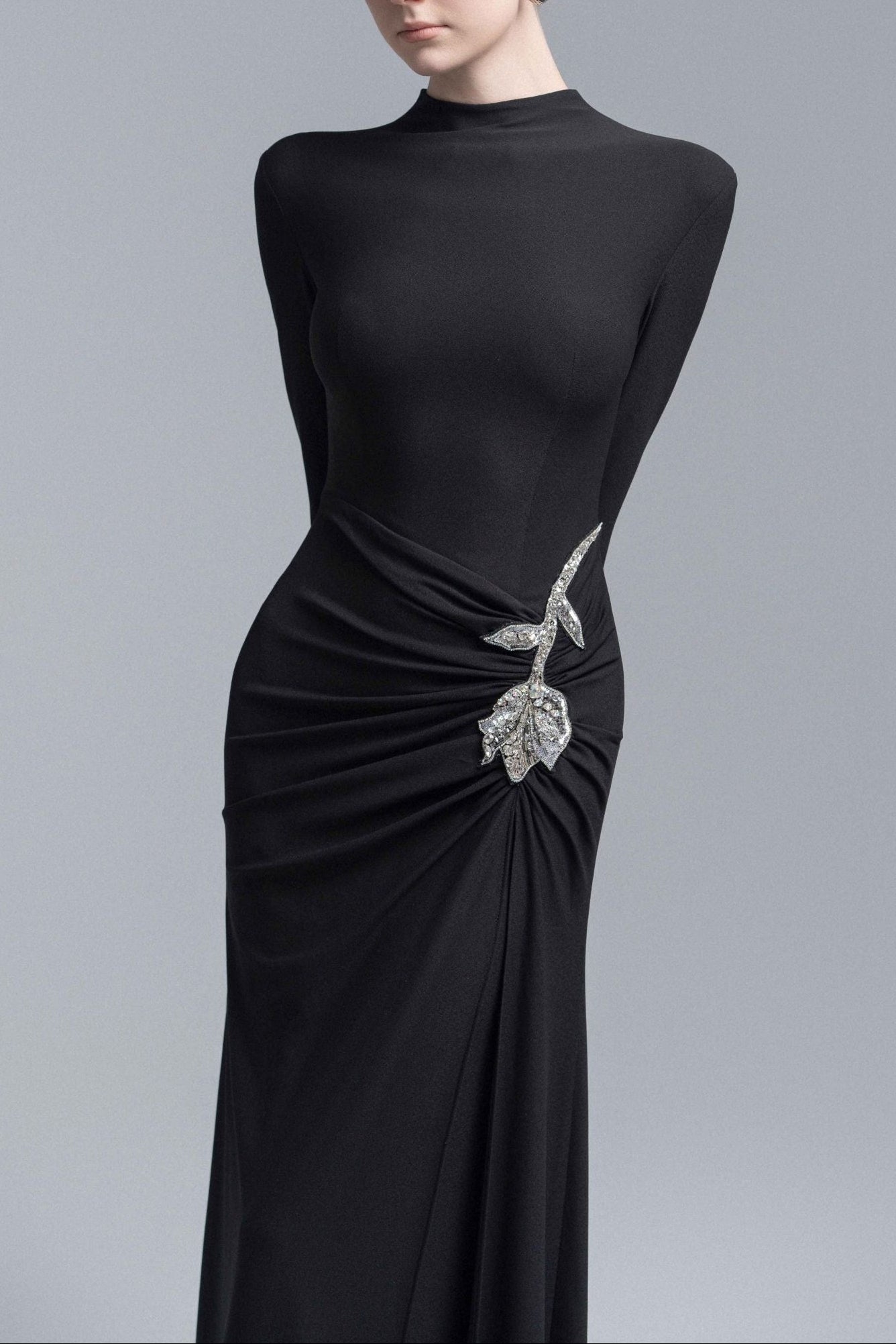 BLACK ROSE EMBELLISHED SHEATH GOWN, FORMAL