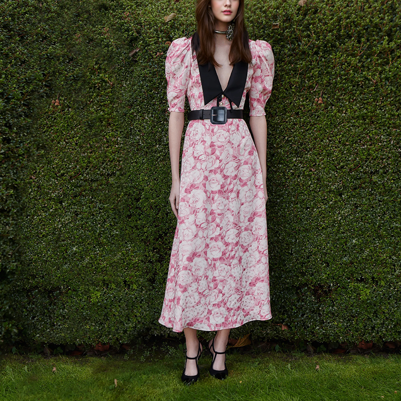 PINK FLORAL MIDI DRESS FOR WEDDING