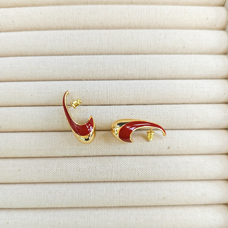 VINTAGE GOLD RED HOOP EARRINGS FOR PARTY