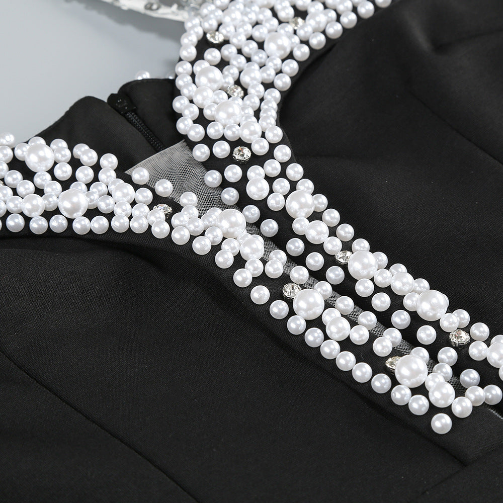 HALTER PEARL CRYSTAL GOWN, BLACK FORMAL