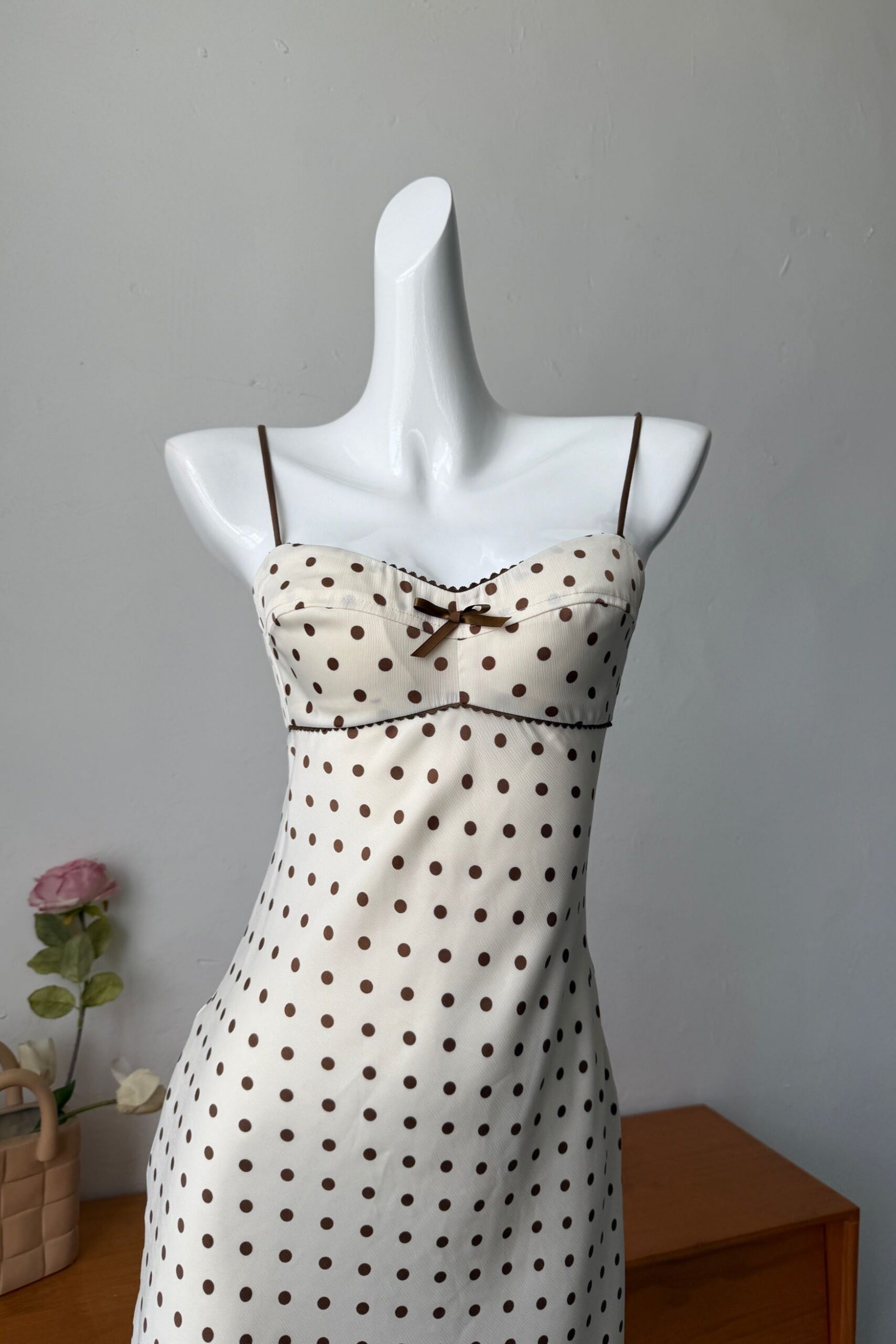 SATIN POLKA DOT MINI DRESS, BEIGE PARTY