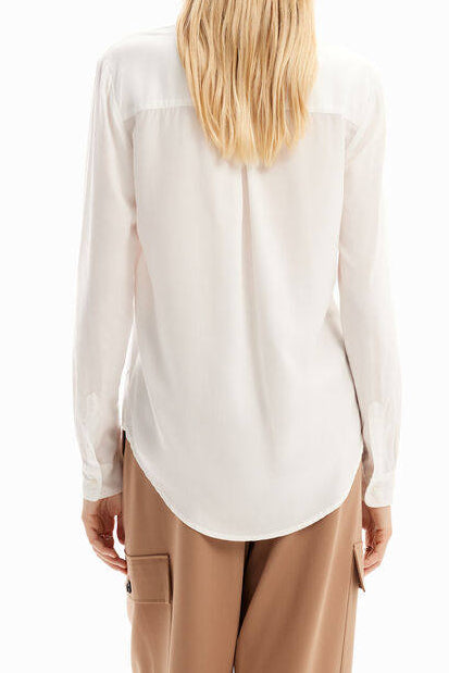 WHITE SUNFLOWER PRINT LONG SLEEVE BUTTON-DOWN SHIRT