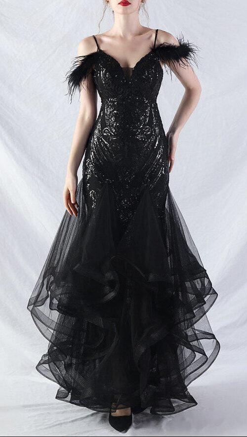 feather sequin strapless tulle maxi dress feather sequin strapless tulle maxi dress