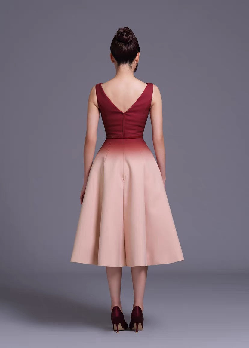 RED PINK GRADIENT SLEEVELESS MIDI DRESS