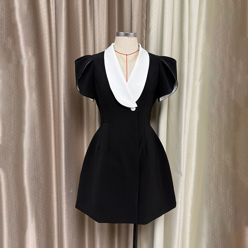 AALIYAH V-NECK A-LINE MINI DRESS BLACK COCKTAIL