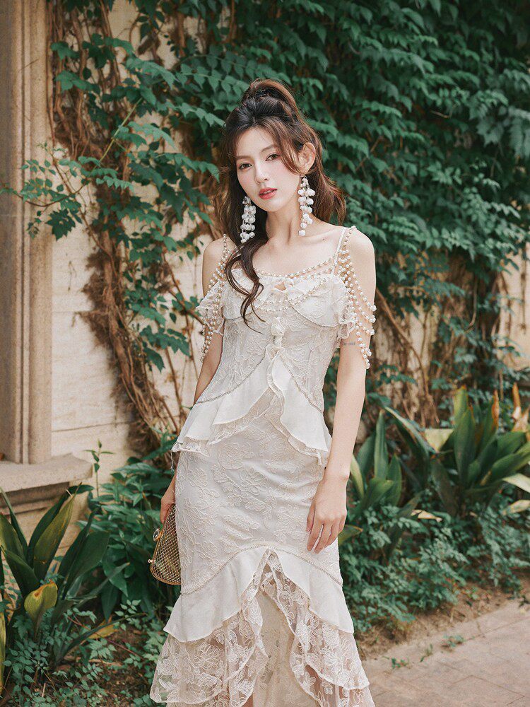 FREDERICA LACE RUFFLED SLIP DRESS, ROMANTIC OCCASION