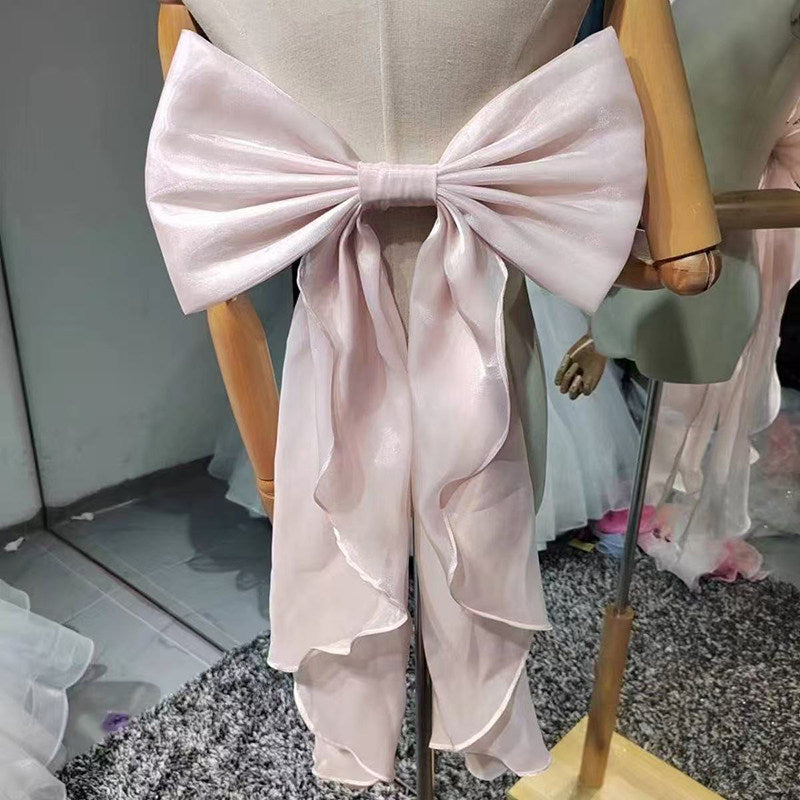 SHIMMER ORGANZA GIANT BOW SASH BACK RUFFLE