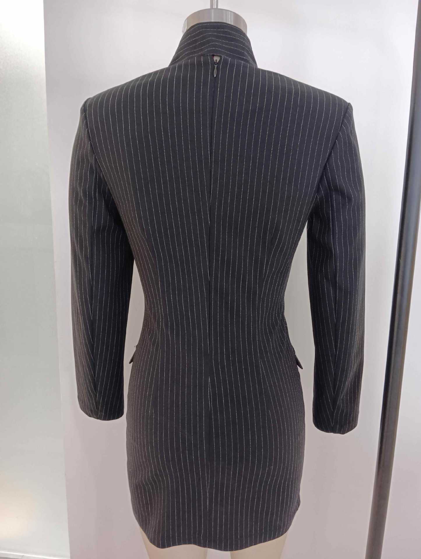 PRISCILLA V-NECK STRIPE MINI BLAZER DRESS IN BLACK