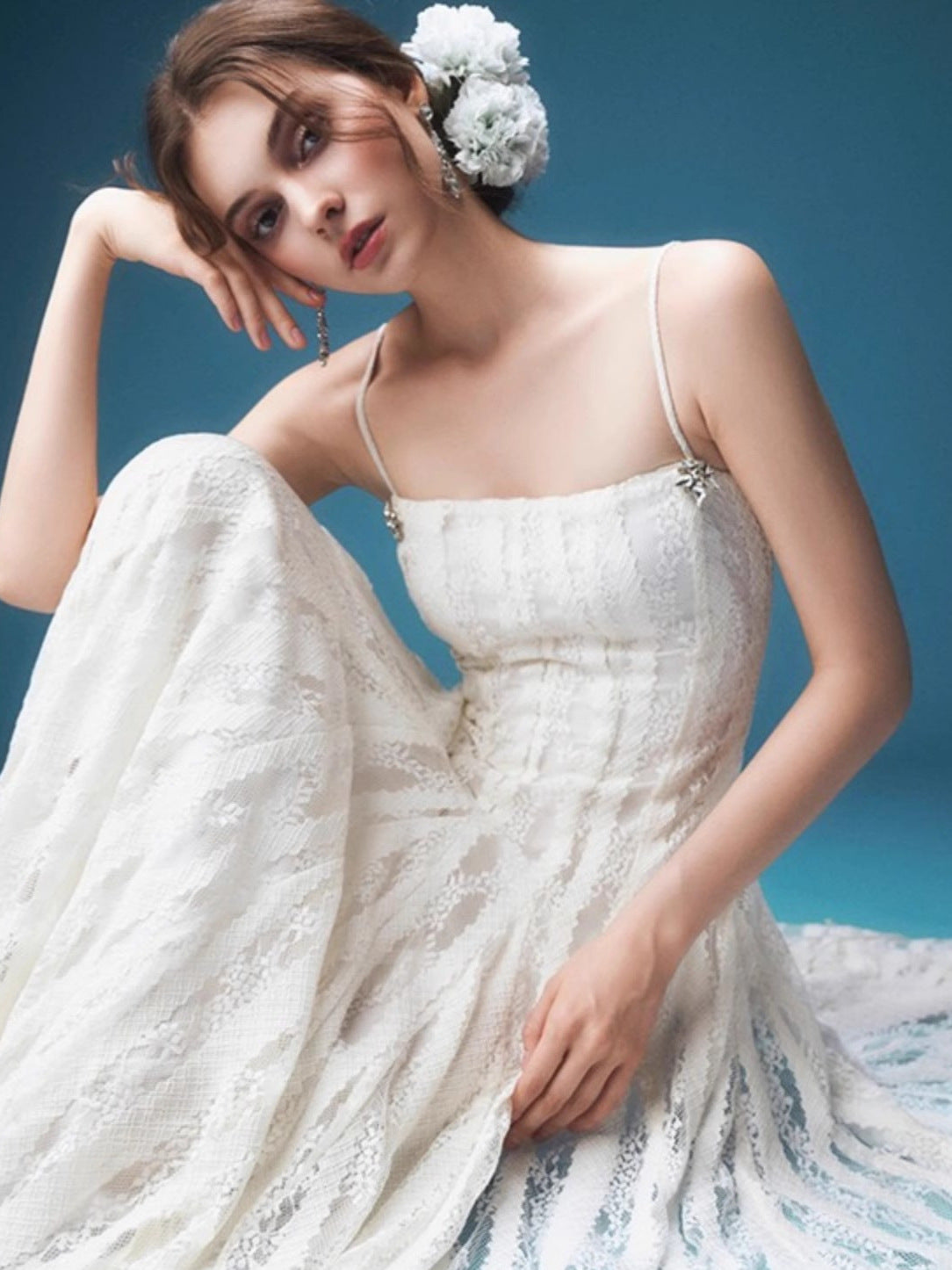 SUSPENDER LACE BANDEAU MAXI DRESS FOR EVENING