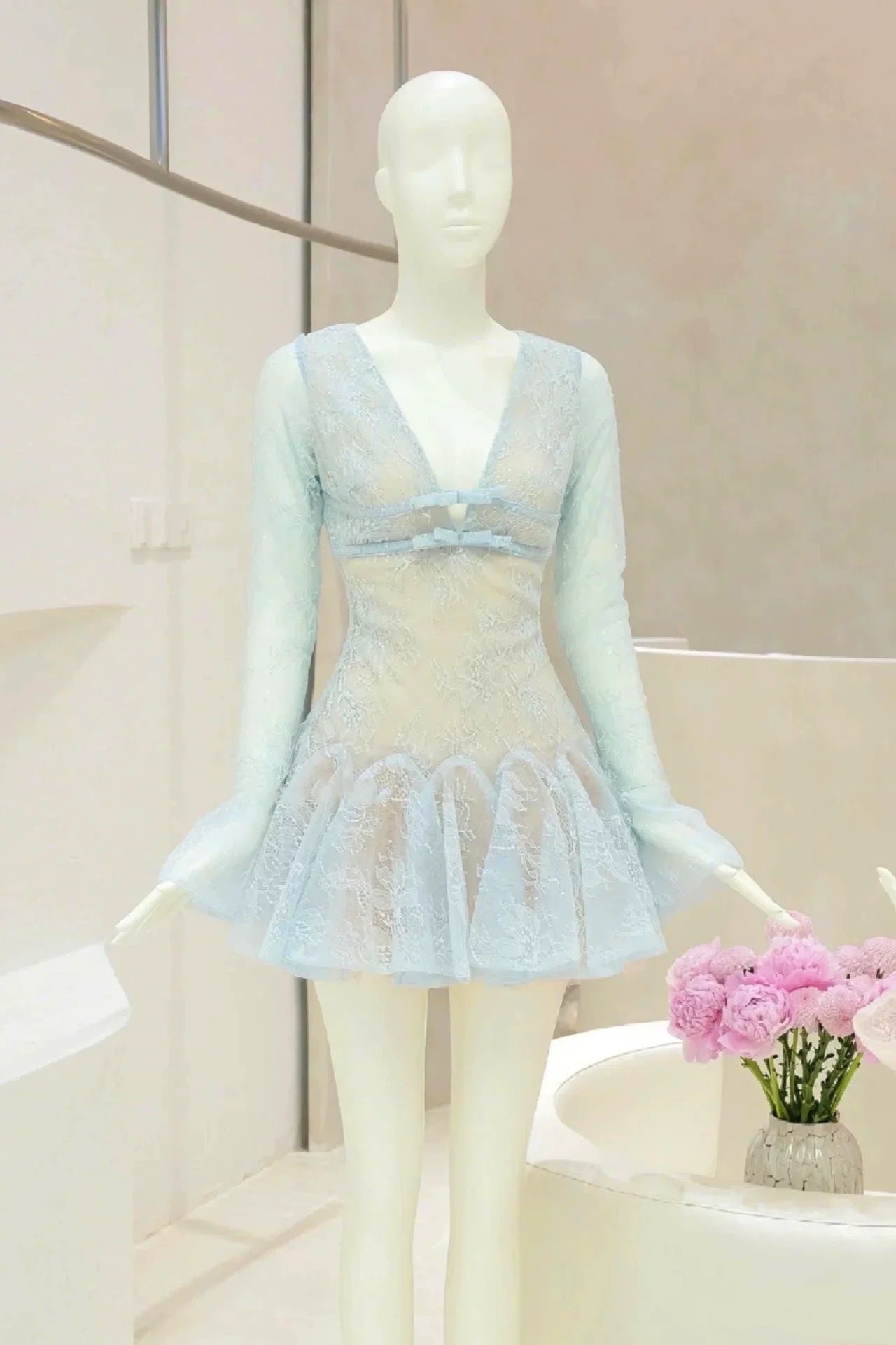 EILEEN LACE A-LINE MINI DRESS IN BLUE