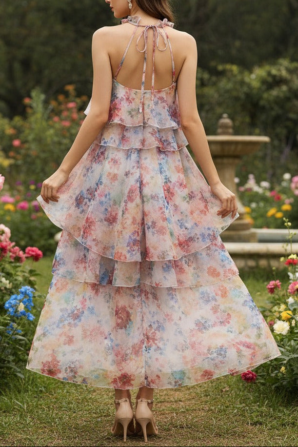 SUSIE MULTICOLOR FLORAL HALTER MIDI DRESS