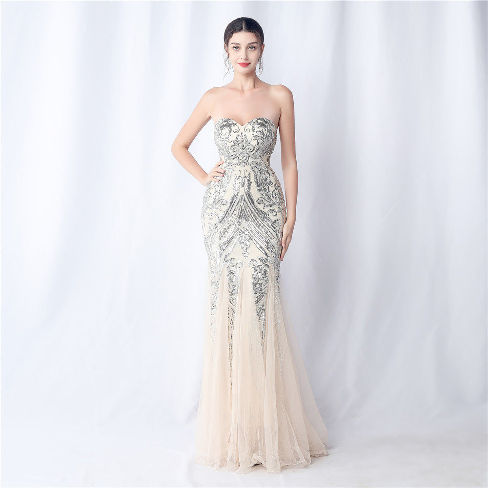 SPARKLE STRAPLESS TULLE MAXI DRESS FOR FORMAL EVENTS