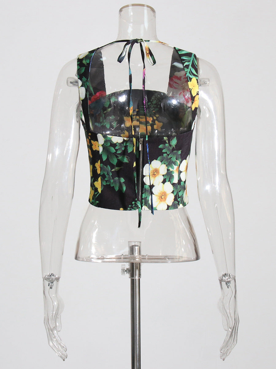 FLOWER PRINT TWO PIECE SET VACATION OUTFIT