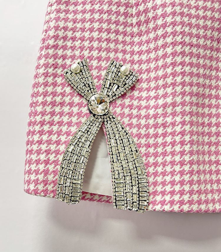 HELEN PINK CHECKED WOOL BLAZER SET